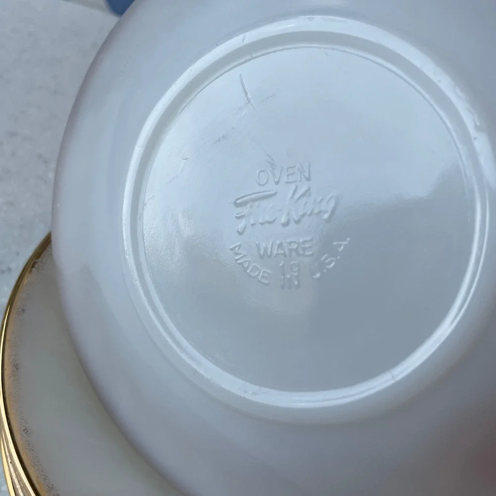 Fire-King Swirl Milk Glass Saucers Gold Trim White Set of 8 Vintage 5.75 inch